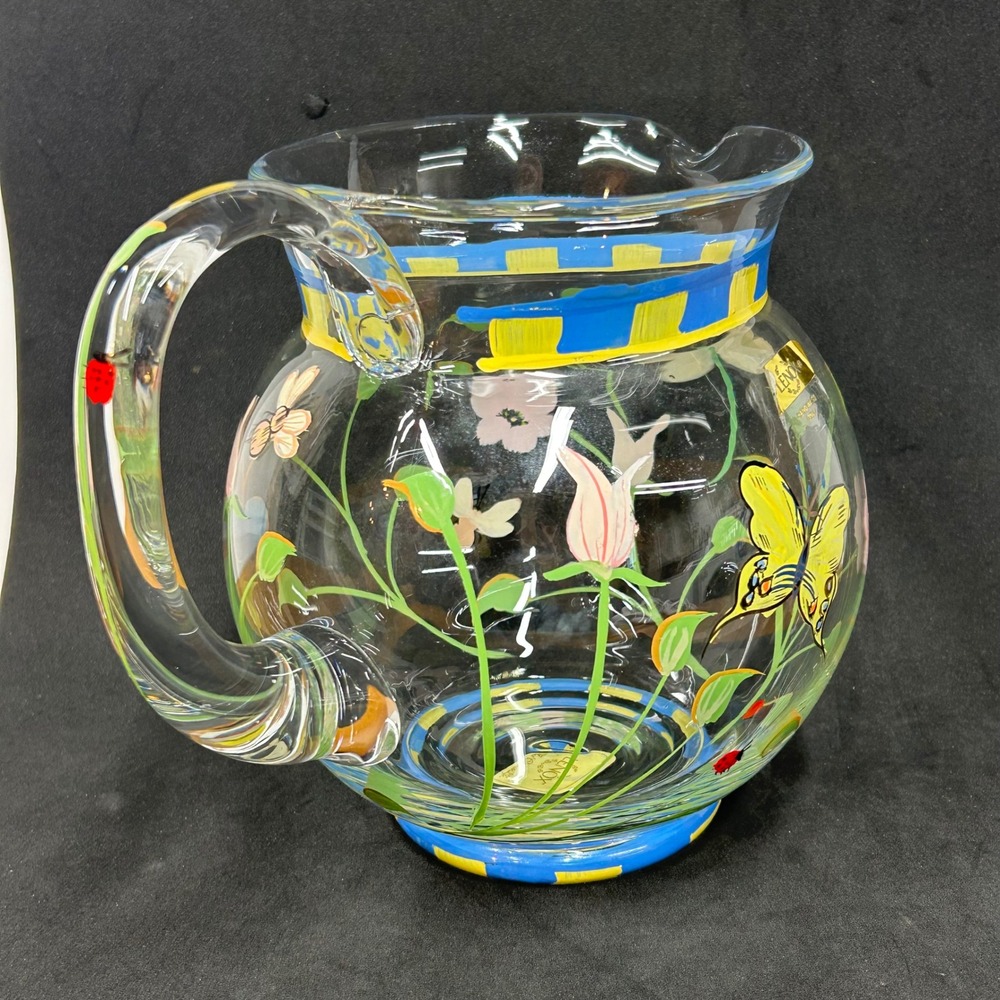 Lenox Butterfly Meadow Handpainted Crystal Pitcher Floral Butterfly Cottagecore